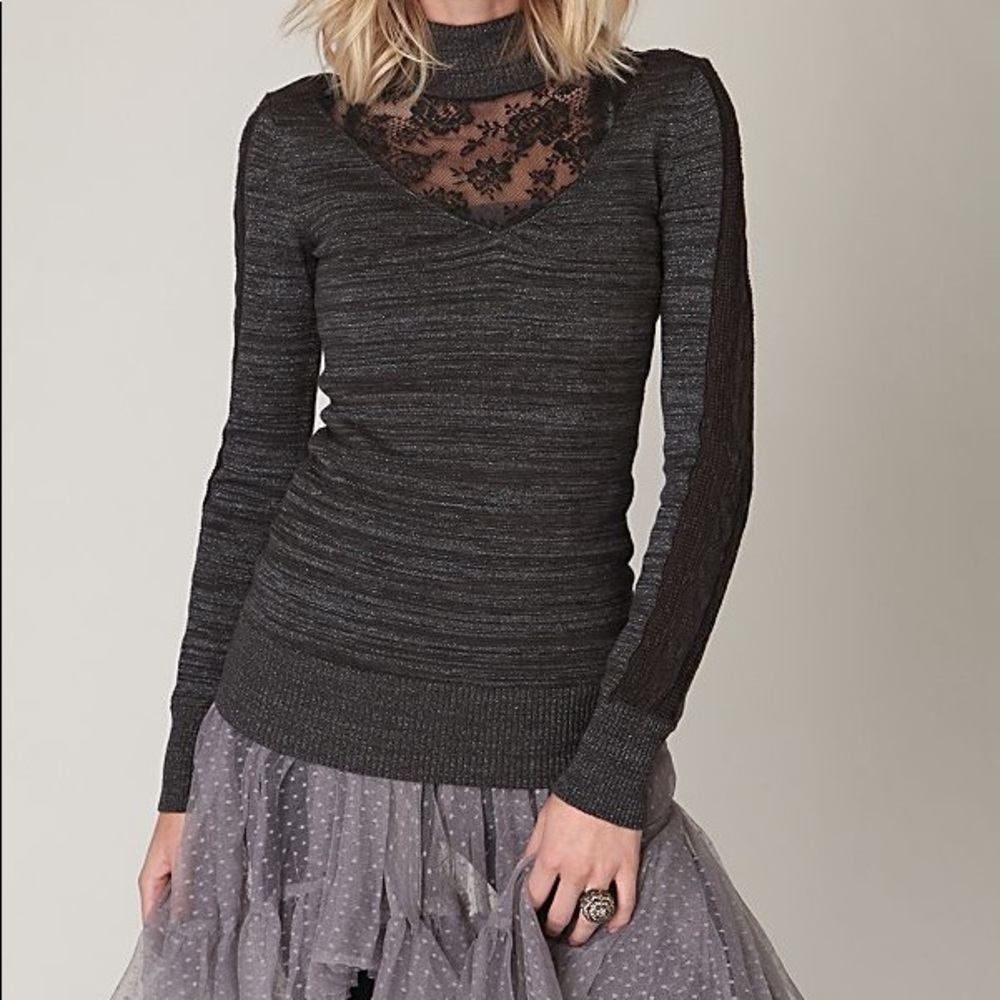 Free People Lace Turtleneck Sweater